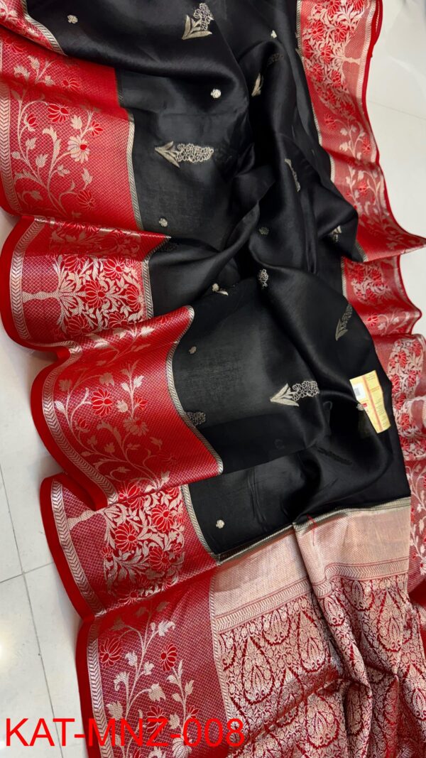 Black And Red Border MNZ Pure Raw Mango Silk Saree with Rich Weaving