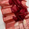 Maroon And Pink-Peach Border MNZ Pure Raw Mango Silk Saree with Rich Weaving
