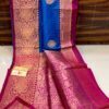 Royal Blue And Rani Pink Border IZA Pure Handloom Katan Silk Saree with Pure Antique Zari