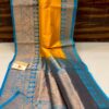 Yellow And Aqua Blue Border IZA Pure Handloom Katan Silk Saree with Pure Antique Zari