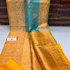 Sky Blue And Golden Yellow Border IZA Pure Handloom Katan Silk Saree with Pure Antique Zari