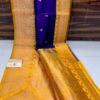 Royal Blue And Yellow Border IZA Pure Handloom Katan Silk Saree with Pure Antique Zari