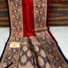 Vermillion Red And Black Border IZA Pure Handloom Katan Silk Saree with Pure Antique Zari