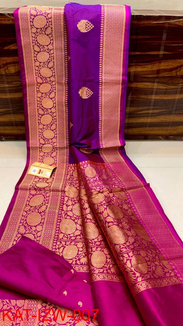 Rani Pink IZA Pure Handloom Katan Silk Saree with Pure Antique Zari