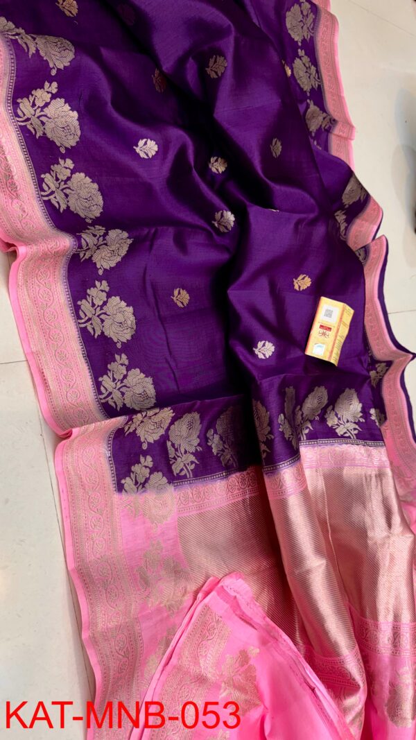 Deep Purple And Bright Pink Border Pure Raw Mango Silk Handloom Saree