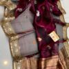 Deep Maroon Handloom Pure Tissue Silk Saree with Gold–Silver Zari