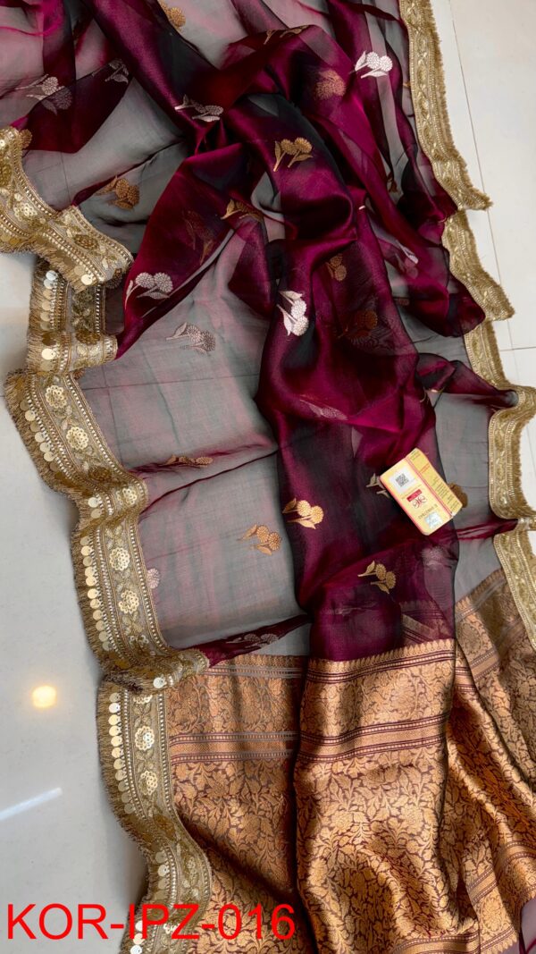 Deep Maroon Handloom Pure Tissue Silk Saree with Gold–Silver Zari