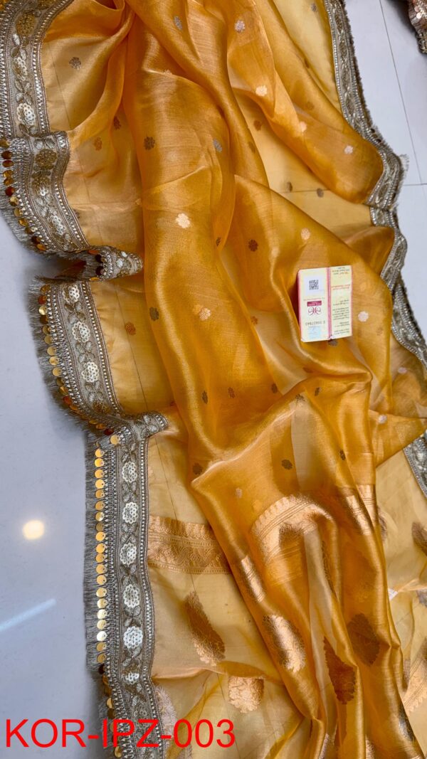 Bright Yellow Handloom Pure Tissue Silk Saree with Gold–Silver Zari