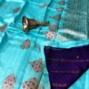 Aqua Blue Pure Handloom Tussar Raw Silk Banarasi Saree