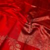 Bright Red Pure Handloom Tussar Raw Silk Banarasi Saree
