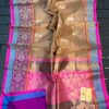 Brown And Bright Pink Border Pure Handloom Kora Katan Silk Banarasi Saree
