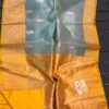 Grey And Yellow Border Pure Handloom Kora Katan Silk Banarasi Saree
