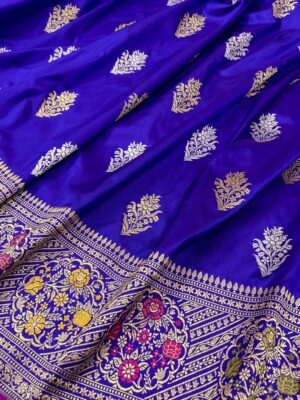 Royal Blue Pure Handloom Katan Silk Banarasi Saree Marine Blue Minakari Border