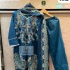 Teal Blue Printed Cotton Stitched Suit Set with Dupatta