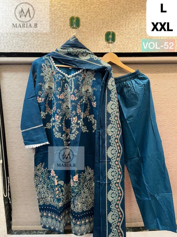 Teal Blue Printed Cotton Stitched Suit Set with Dupatta
