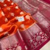 Bright Orange And Maroon Antique Zari WorkPure Silkmark Certified Raw Mango Silk Saree