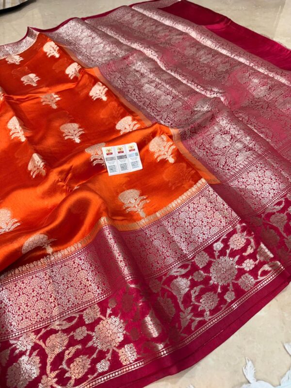 Bright Orange And Maroon Antique Zari WorkPure Silkmark Certified Raw Mango Silk Saree