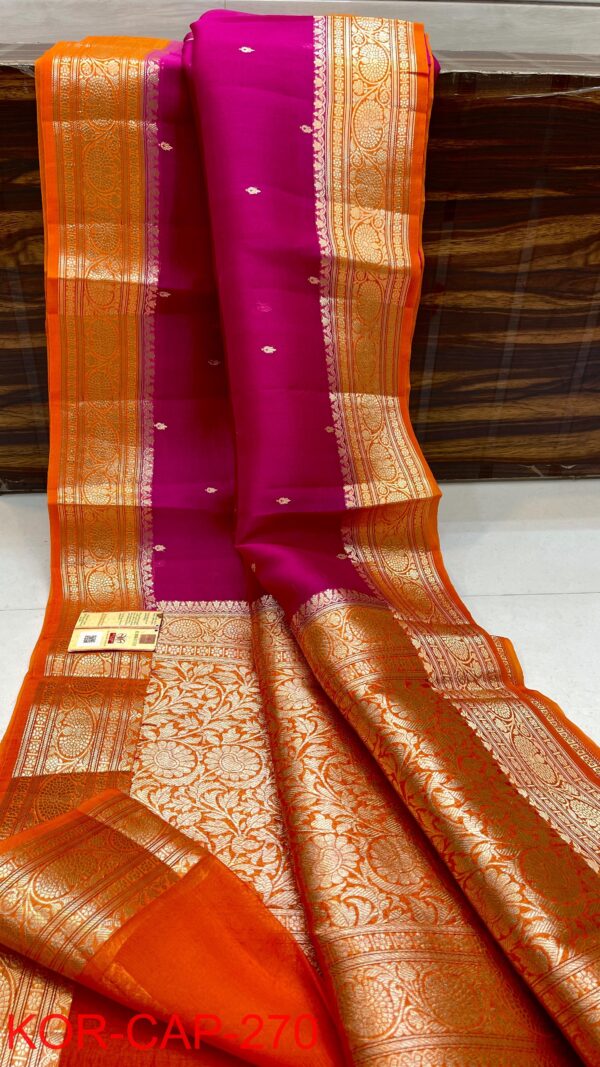 Rani Pink Handloom Kora Banarasi Silk Saree with Kalakari Maheen Work