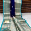 Royal Blue and Turquoise Handloom Kora Banarasi Silk Saree with Kalakari Maheen Work