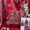 Red Designer Georgette Embroidered Suit Set with Moti Work & Butterfly Dupatta