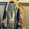 Navy Blue And Off White And Light Brown Cotton Suit Set with Fancy Dupatta