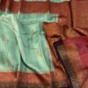 Mint Green Handloom Banarasi Pure Raw Silk Saree with Copper Zari Border