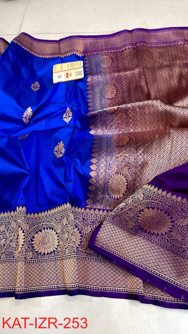 Blue Pure Handloom Katan Silk Saree with Antique Zari | Silk Mark Certified