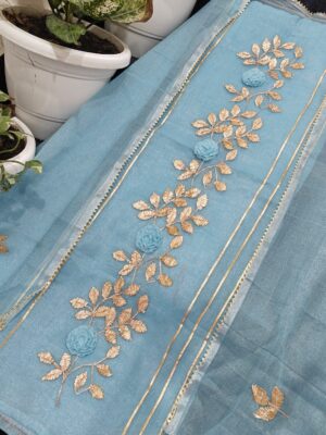 Light Blue Kota Tissue Dress Material with Gotta Work – Shirt & Dupatta Set