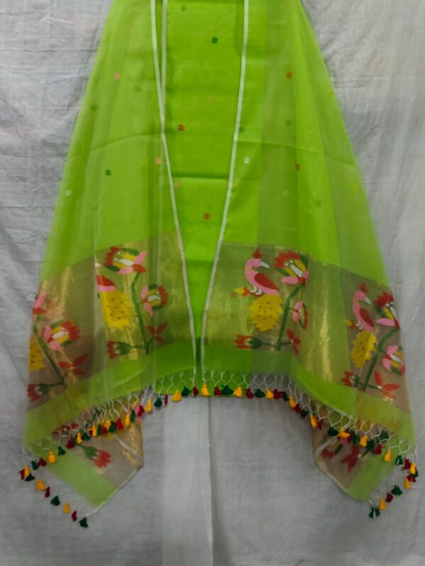 Mint Green Pythani Muslin Jamdani Handwoven Top & Dupatta Set