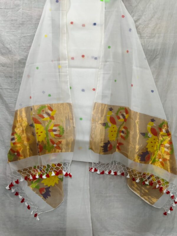 White Pythani Muslin Jamdani Handwoven Top & Dupatta Set