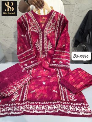 Red Bin Saeed 3334 Ready-Made Organza Suit Set | Handwork Designer Collection