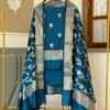 Teal Blue Exclusive Semi Silk Suit Set with Zari Butti Top & Jaal Zari Dupatta