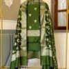 Bottle Green Exclusive Semi Silk Suit Set with Zari Butti Top & Jaal Zari Dupatta