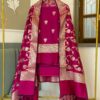 Rani Pink Exclusive Semi Silk Suit Set with Zari Butti Top & Jaal Zari Dupatta