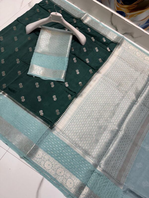 Dark Green Wedding Special Semi Soft Dyable Raw Mango Katan Silk Banarasi Saree with Zari Weave