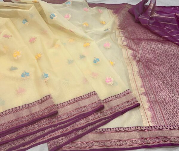 Lemon Yellow Banarasi Pure Handloom Kadua Kora Silk Saree with Meenakari | Silk Mark Certified