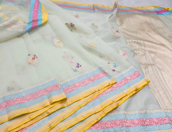 Pastel Green Banarasi Pure Handloom Kadua Kora Silk Saree with Meenakari | Silk Mark Certified