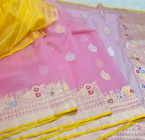 Baby Pink Banarasi Pure Handloom Kadua Kora Silk Saree with Meenakari | Silk Mark Certified