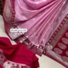 Light Pink Dyble Khaddi Georgette Katan Silk Banarasi Saree with Allover Zari Weave | Rich Border & Contrast Pallu