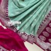 Mint Green Dyble Khaddi Georgette Katan Silk Banarasi Saree with Allover Zari Weave | Rich Border & Contrast Pallu