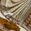 Brown Dyble Khaddi Georgette Katan Silk Banarasi Saree with Allover Zari Weave | Rich Border & Contrast Pallu