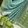 Pista Green Dyble Khaddi Georgette Katan Silk Banarasi Saree with Allover Zari Weave | Rich Border & Contrast Pallu