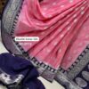 Pink and Navy Blue Dyble Khaddi Georgette Katan Silk Banarasi Saree with Allover Zari Weave