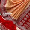 Peach Dyble Khaddi Georgette Katan Silk Banarasi Saree with Allover Zari Weave | Rich Border & Contrast Pallu
