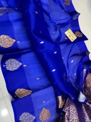Royal Blue Pure Handloom Banarasi Organza Silk Saree with Kadua Zari Weave | Silkmark Certified