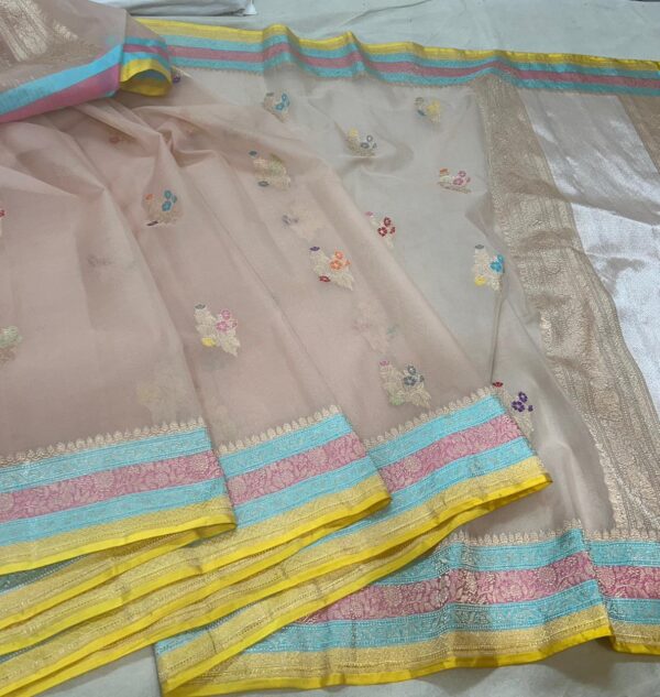 Light Beige Banarasi Pure Handloom Kadua Kora Silk Saree with Meenakari | Silk Mark Certified