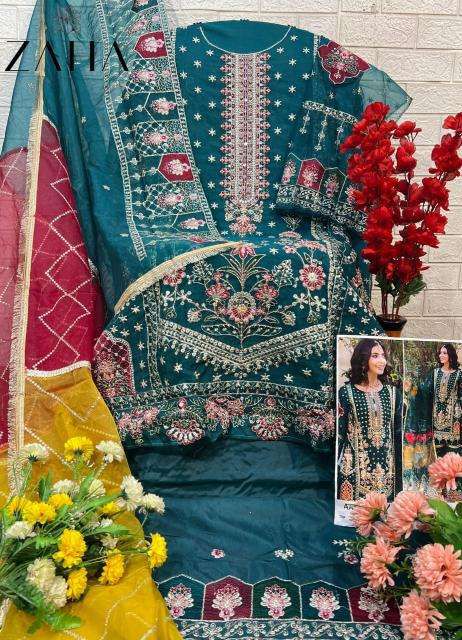 Teal ZAHA AARZOO Vol-1 Pakistani Concept Organza Suit Set | Heavy Embroidery | D.No. 10282