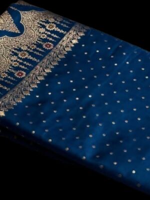 Midnight Blue Handloom Inspired Banarasi Khaddi Mashru Katan Silk Saree with Minakari & Zari Work