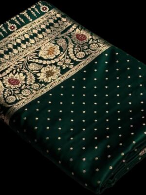 Green Handloom Inspired Banarasi Khaddi Mashru Katan Silk Saree with Minakari & Zari Work