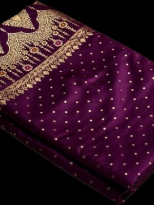 Purple Handloom Inspired Banarasi Khaddi Mashru Katan Silk Saree with Minakari & Zari Work